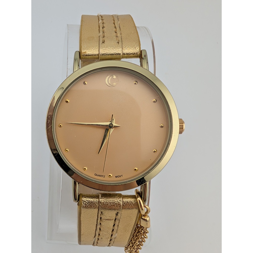 Charming Charlie Watch Women 33mm Case Gold Faux Leather Band Charm- New Battery